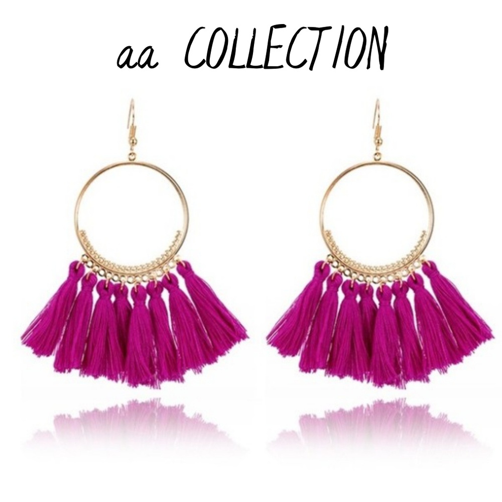 Tassels thread circle hoops earrings lightweight - Picture 3 of 7